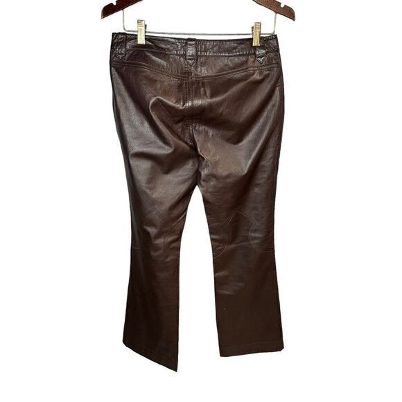 Theory mid rise Leather Brown Pants straight leg sz 8 - Picture 2 of 15